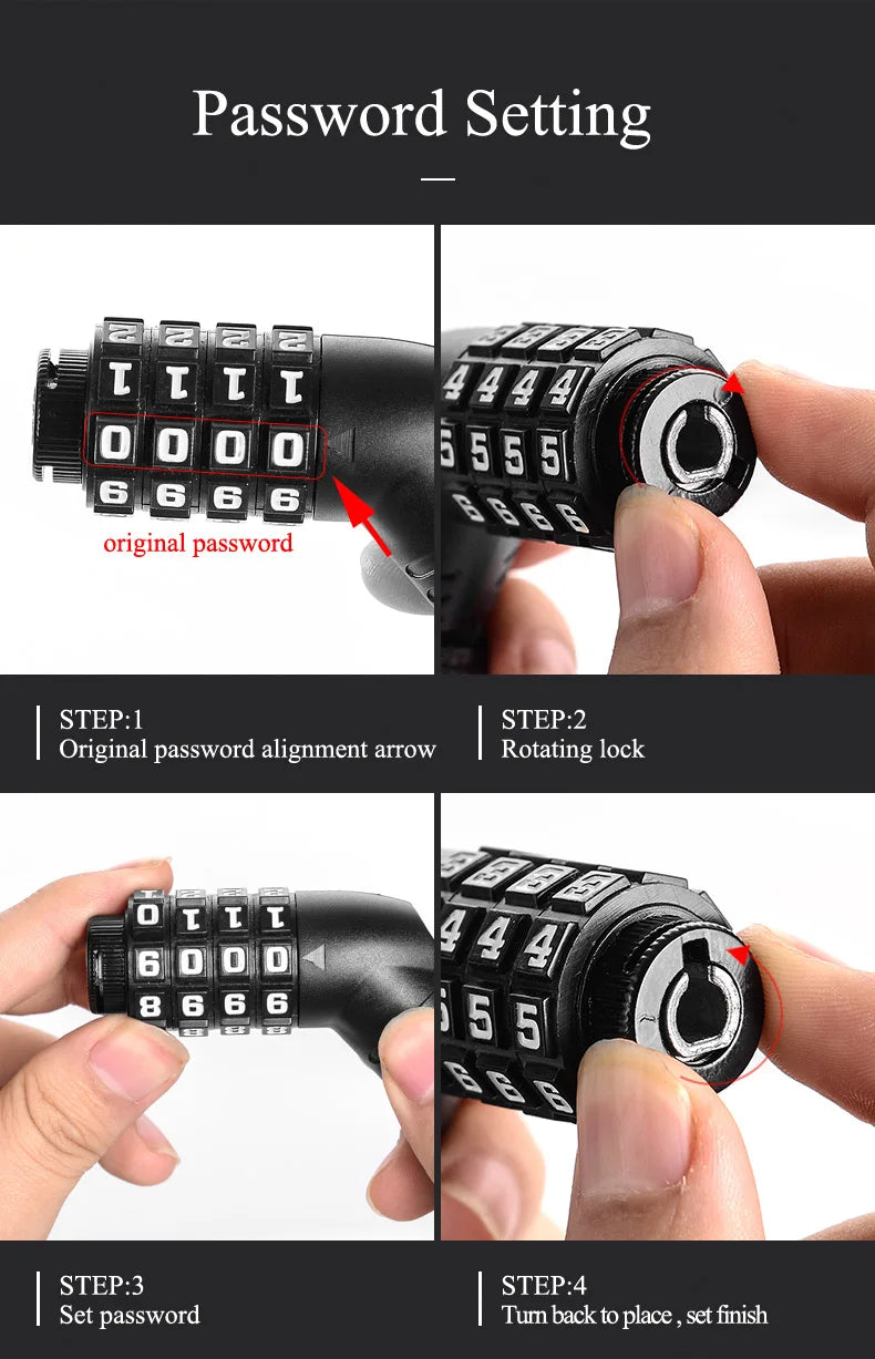 ULAC-Cerrojo de contraseña para bicicleta o motocicleta, cerradura portátil y ultraligera con bloqueo antirrobo y cadena, incluye accesorios de seguridad estables para ciclismo de carretera MTB