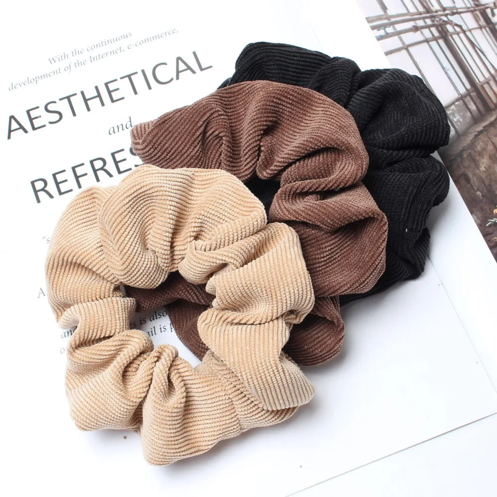 Cordón Scrunchie Otoño Invierno pana tela sólida Scrunchies conjunto bandas elásticas para el cabello moda Cola de Caballo lazo para el cabello cuerda sombreros 3PK