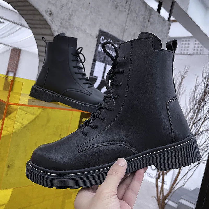 Women Fashion Leather Boots Waterproof Warm Boots Man Ankle  Boots British Style Shoes