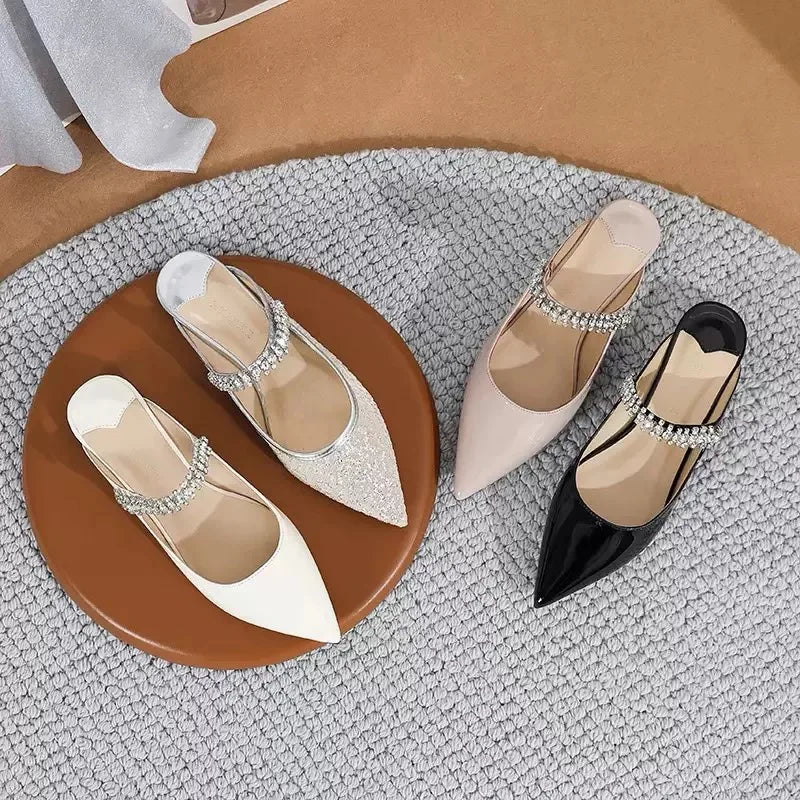 Babouches Femmes Talon Mules Fancy Buckles Pointed Toe Slippers Shoes Women Heels for Ladies