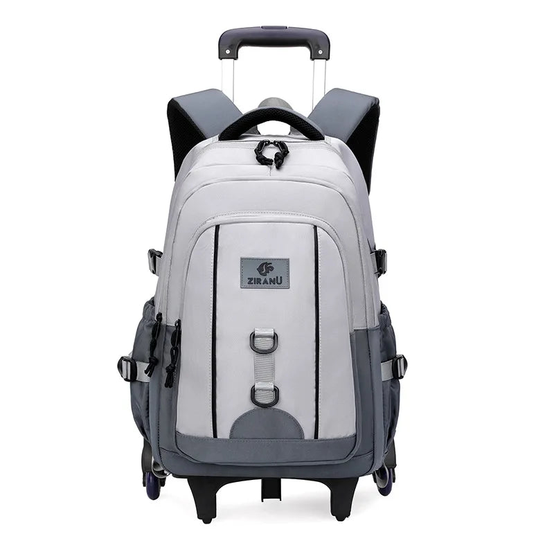 Fashionable Large Capacity Waterproof School Backpack Boys Multifunctional Six-Wheel Pull Rod Bag Zipper Students Children