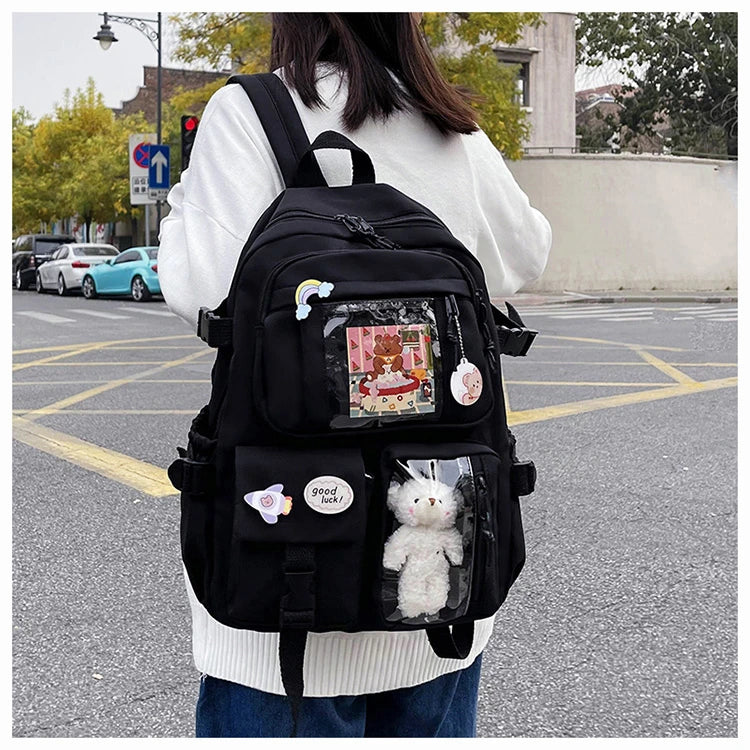 Mochila escolar de gran capacidad para niñas, bolso de mano para estudiantes, Kawaii, Patchwork