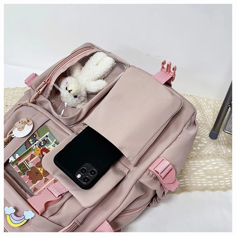 Mochila escolar de gran capacidad para niñas, bolso de mano para estudiantes, Kawaii, Patchwork