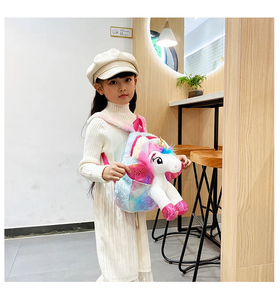 Mochila escolar de dibujos animados de unicornios para niñas, morral 3D de piel de viaje, bonito, regalo para niños