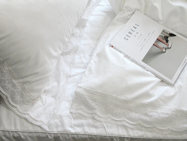 Funda nórdica romántica de lujo con volantes, ropa de cama blanca, funda nórdica King, juego de cama de encaje, funda de edredón de algodón sólido de princesa, juego de edredón Queen