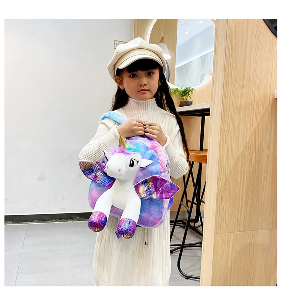Mochila escolar de dibujos animados de unicornios para niñas, morral 3D de piel de viaje, bonito, regalo para niños