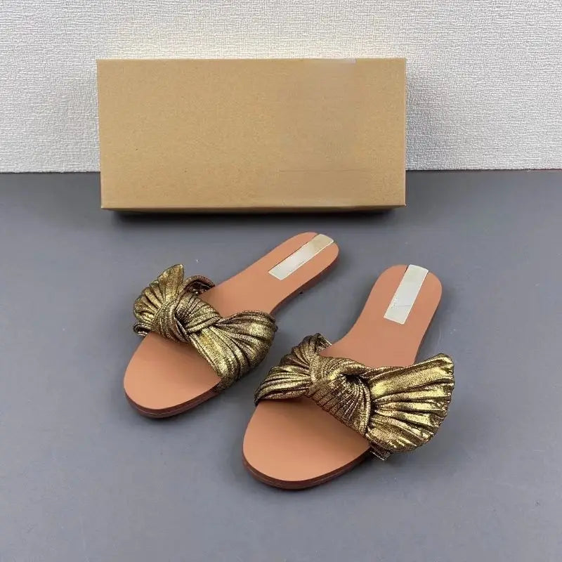 Sandali Donna Femme Gold Bow  Upper Slides Style Flat Women's Sandals for Ladies 2022