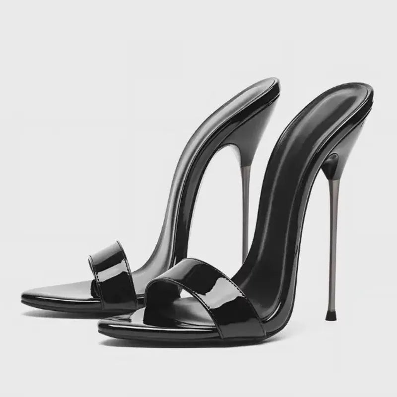 Women Supper High Silver Thin Heels Sandals Summer Big Size 45 Dress Wide Fit Denim Shoes Dress Stiletto Single Band Mules