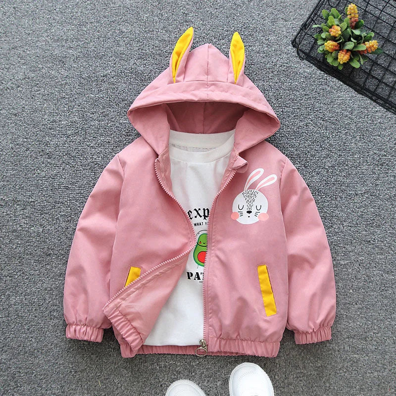 Chaqueta con capucha para niñas, abrigo cortavientos con cremallera, ropa para niños de 1, 2, 3, 4, 5 y 6 años, bonitos animales de dibujos animados, para primavera y otoño
