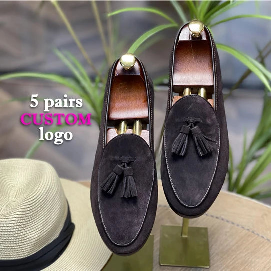 Italian Vintage Velvet Shoes Loafers for Men Genuine Cow Suede Leather Slip-On Boat Casual Shoes
