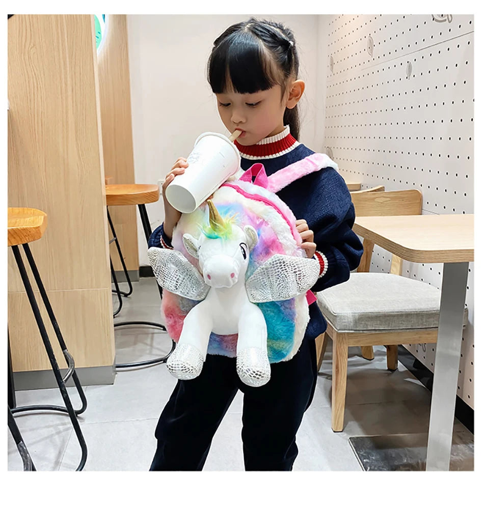 Mochila escolar de dibujos animados de unicornios para niñas, morral 3D de piel de viaje, bonito, regalo para niños