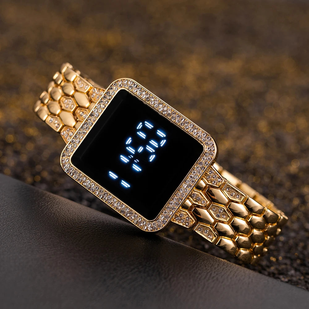 Relojes para mujer, famosa marca de lujo, reloj Digital para mujer, relojes de pulsera de cuarzo de acero inoxidable con diamantes de imitación a la moda para mujer, relojes Wathes