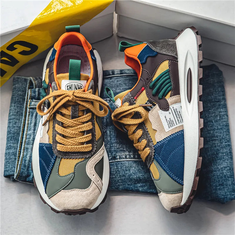 2025 Autumn New Men's Breathable Lace-Up Lightweight Thick Sole Agan Sports Shoes Trendy All-Match Low-Top Casual Sneakers