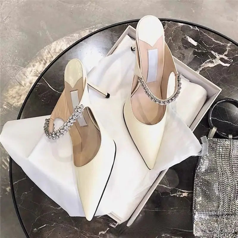 Babouches Femmes Talon Mules Fancy Buckles Pointed Toe Slippers Shoes Women Heels for Ladies