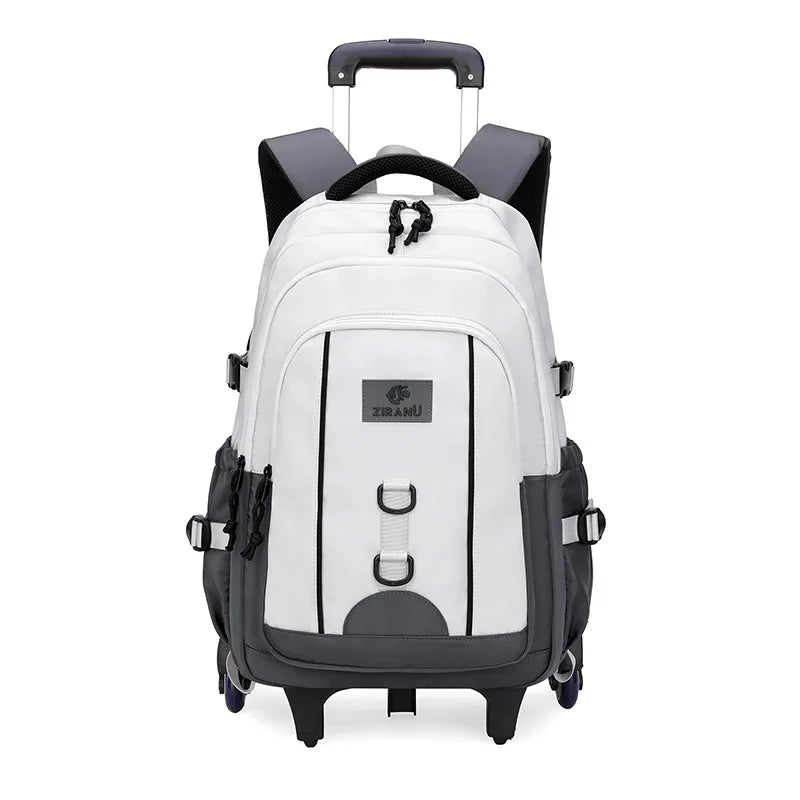 Fashionable Large Capacity Waterproof School Backpack Boys Multifunctional Six-Wheel Pull Rod Bag Zipper Students Children