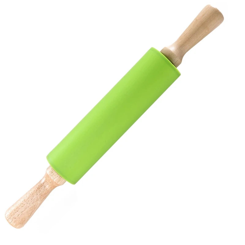 Rodillo de silicona antiadherente con mango de madera, rodillo de harina para masa de repostería, herramienta de cocina para Pasta, masa para galletas