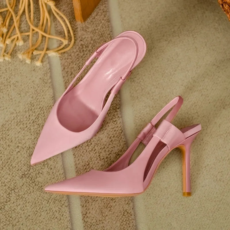 Pointed Toe Stiletto Women's Shoes Spring and Summer New Satin Blue Back Strap Elegant Women's Sandals  Dropshipping