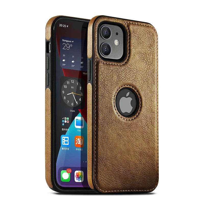 Funda para teléfono móvil, fundas para teléfonos móviles de cuero PU de alta calidad para iPhone 11, 12, 13, 14, 15 Pro Max X XR, funda negra de lujo para negocios
