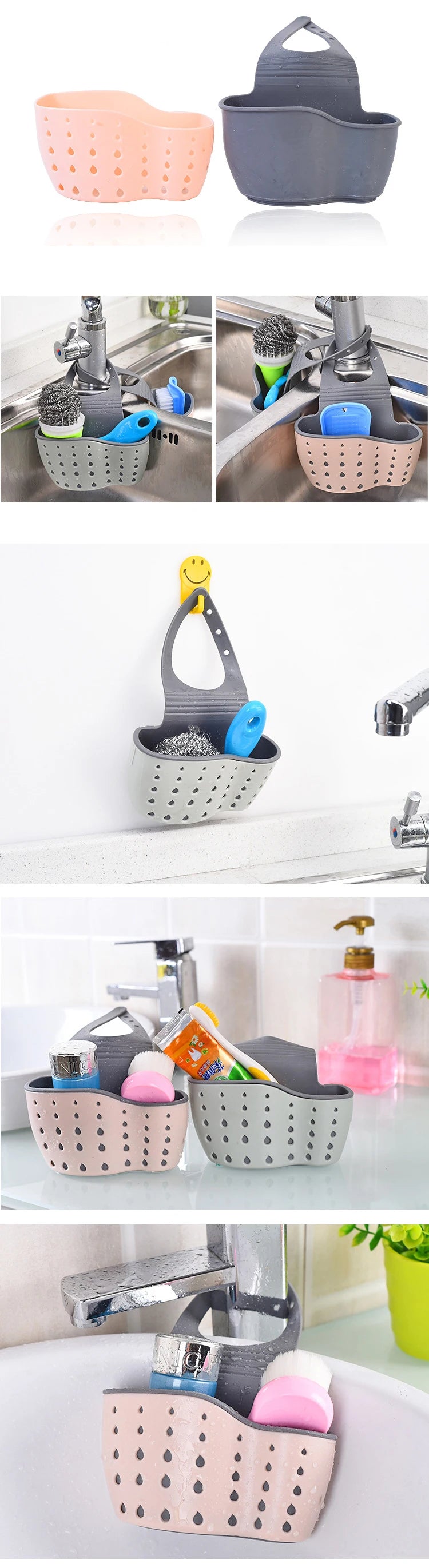 Soporte para fregadero de cocina, escurridor colgante, estante ajustable para esponja y jabón, organizador, soporte para grifo de baño, accesorios de cocina