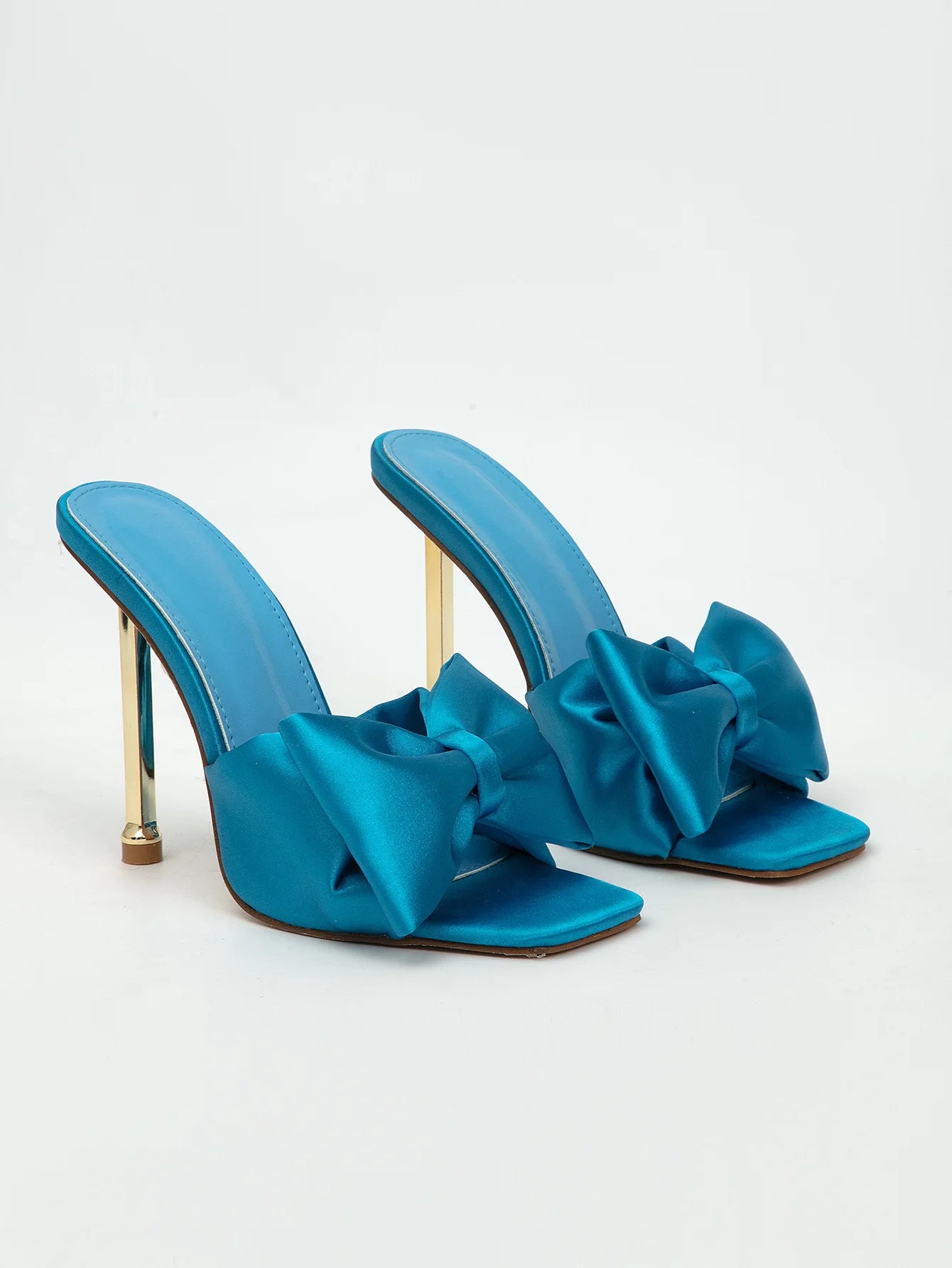 Niche Satin Square Head Outdoor Sandals Women Stiletto Heels Bow Details Comfortable Casual French-Style Chic Soft-Sole Summer