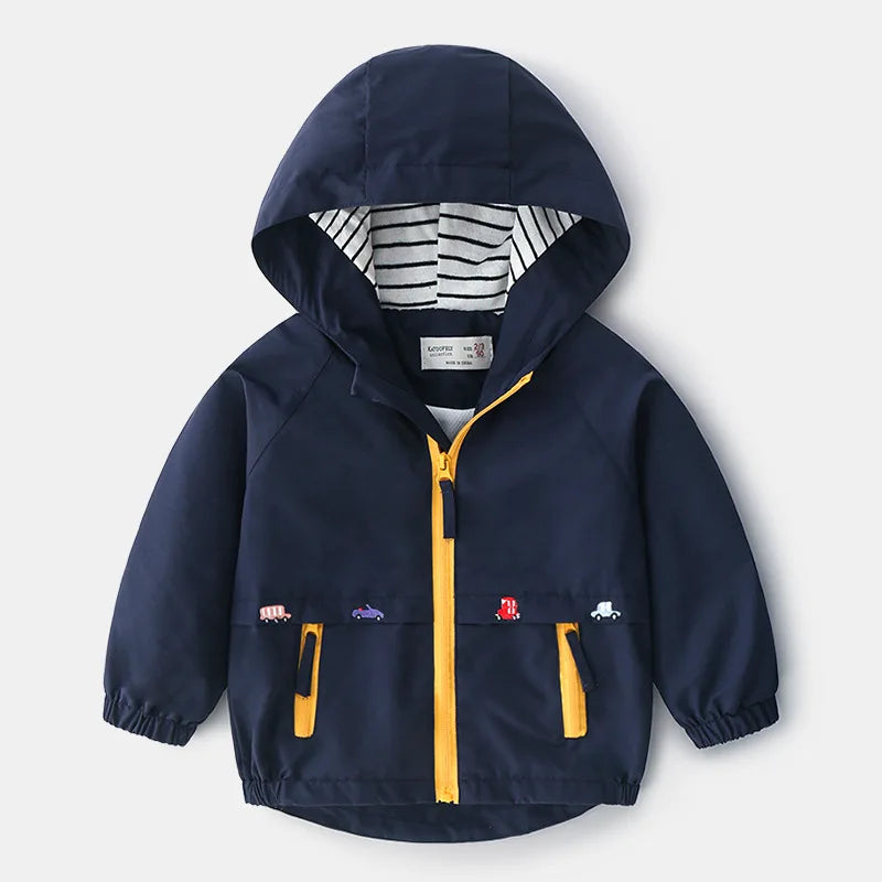 Abrigos de primavera y otoño para niños, chaquetas para niños, cortavientos con capucha y bolsillo, prendas de vestir exteriores con cremallera, ropa para bebés de 2 a 7 años