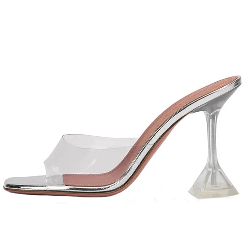 Zapatillas de tacón de aguja para mujer, sandalias transparentes con punta abierta, de cristal, 2021