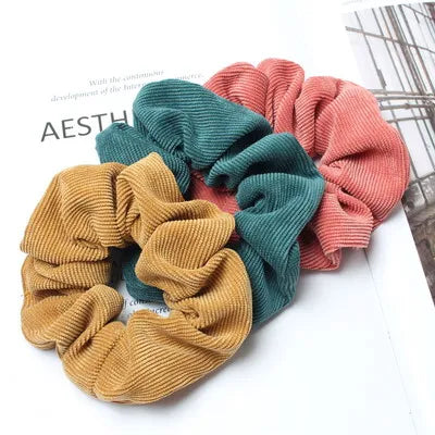 Cordón Scrunchie Otoño Invierno pana tela sólida Scrunchies conjunto bandas elásticas para el cabello moda Cola de Caballo lazo para el cabello cuerda sombreros 3PK