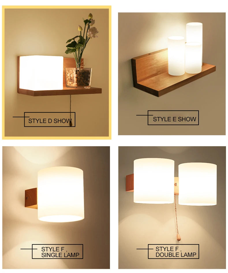 Lámparas de pared LED modernas, luces de madera para dormitorio, mesita de noche, escaleras, pasillo, aplique de iluminación montado Interior, accesorios de iluminación para decoración del hogar