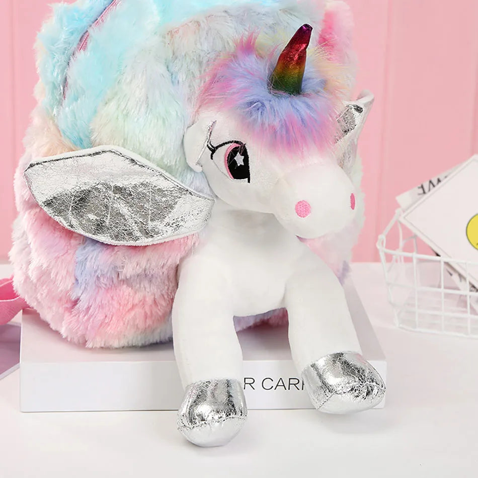 Mochila escolar de dibujos animados de unicornios para niñas, morral 3D de piel de viaje, bonito, regalo para niños