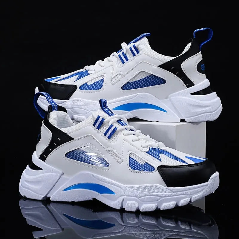 2025 New Men's Spring Autumn Breathable Mesh Hand-painted Thick Sole Shock Absorption Dad Shoes All-match Trendy Sneakers
