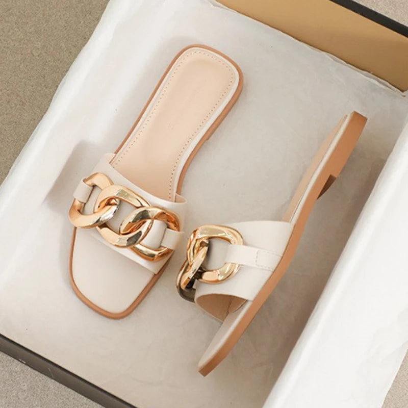 Summer Sandales Plates Femmes Slide Handmade Braid Slip on Flat Women's Sandals