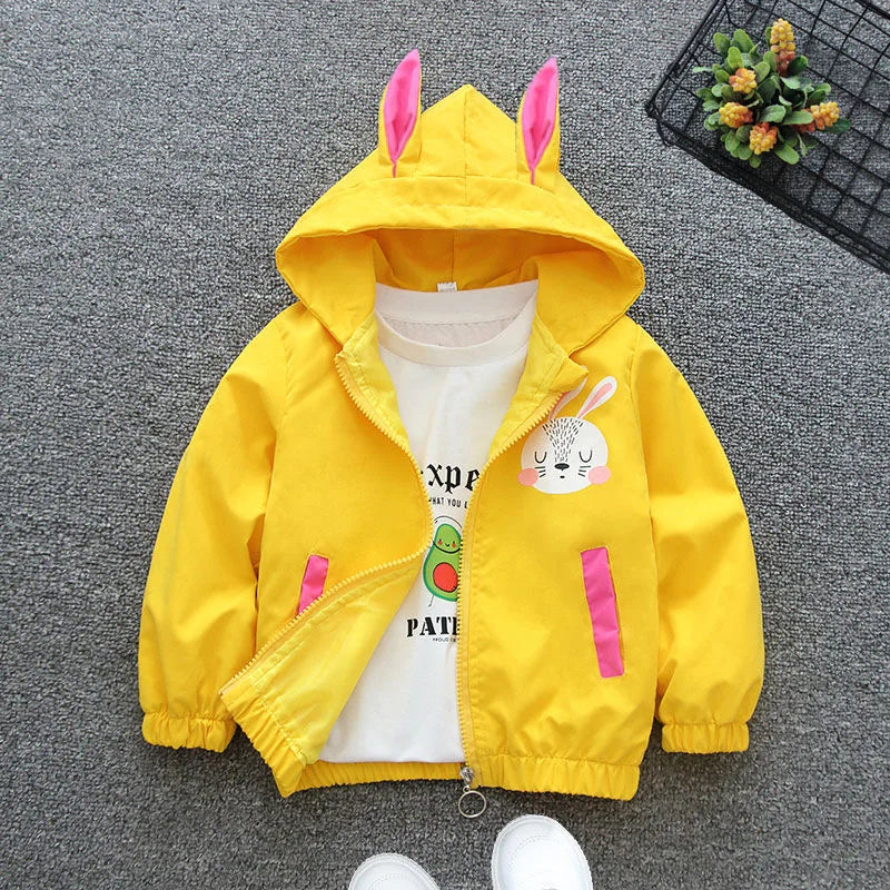 Chaqueta con capucha para niñas, abrigo cortavientos con cremallera, ropa para niños de 1, 2, 3, 4, 5 y 6 años, bonitos animales de dibujos animados, para primavera y otoño