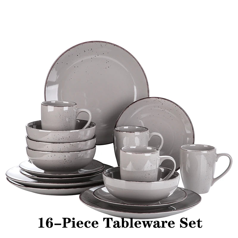 Vajilla de cerámica de gres, conjunto de taza, plato de cena, plato de postre y cuenco de 800 ml, modelo Vancasso VC-NAVIA-2-SLX123, color gris, desde 16, 32 y 48 piezas