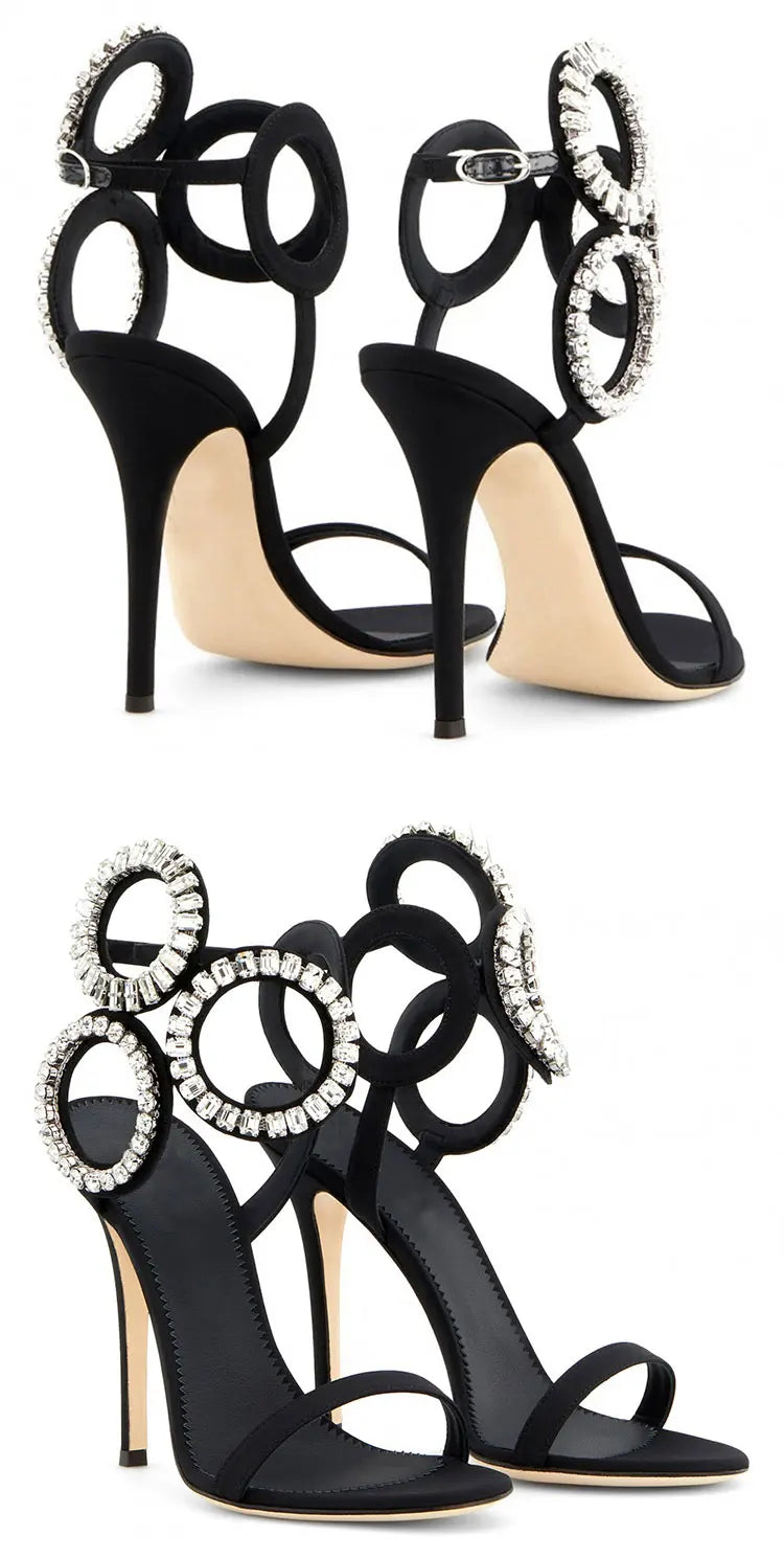 Nuevas Sandalias de punta estrecha de verano para mujer, zapatos de tacón súper alto con hebilla de diamantes de imitación, zapatos de moda para mujer, Sandalias para mujer
