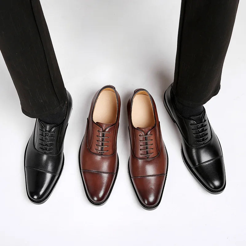 Trendy Men's Oxford Casual Dress Shoes Breathable Genuine Leather Pointed for Formal Party Office Career for Autumn Winter