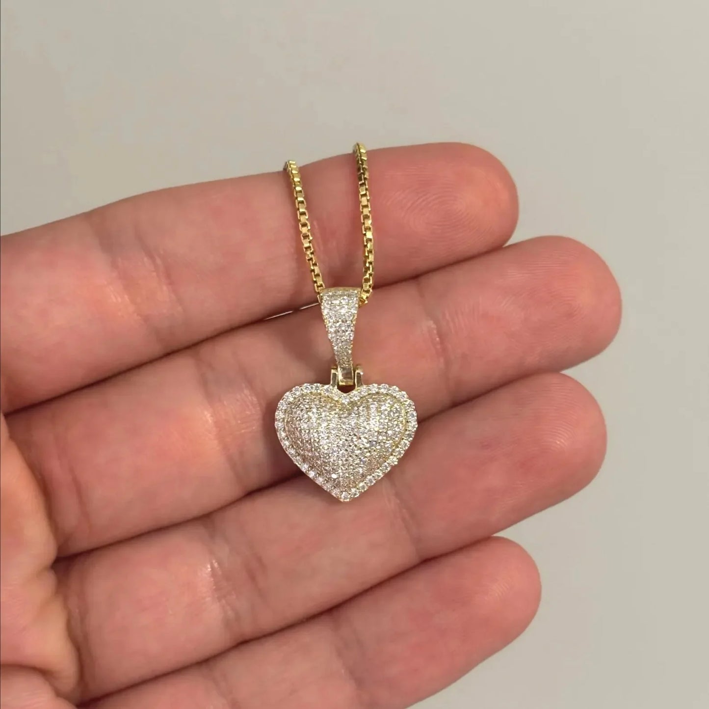 Small Christian Moissanite Puffed Heart Necklace with Diamond Pave Charm Gold Plated for Party Occasions