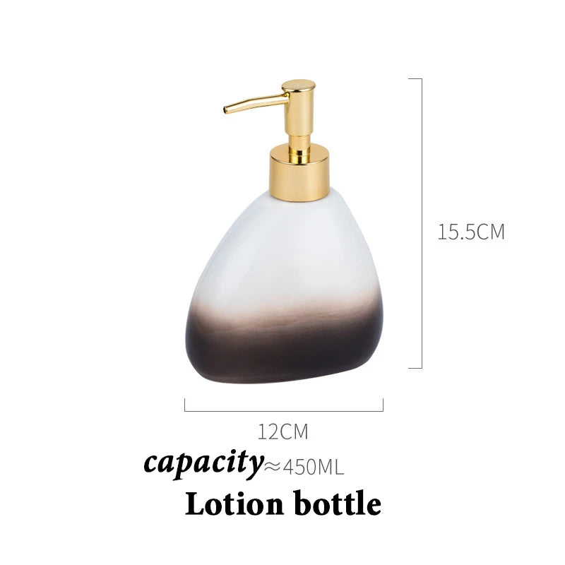 Juegos de accesorios de baño de cerámica, dispensador de loción gradiente, botella de bomba, soporte para cepillo de dientes, taza de enjuague bucal, jabón, herramientas de lavado de platos