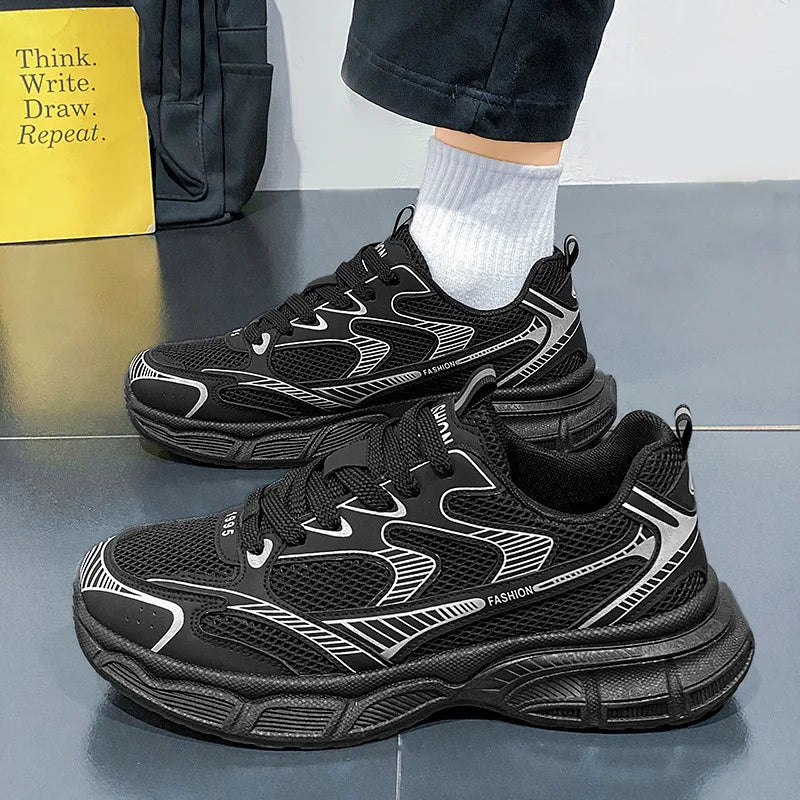 Factory Customized Men's Summer Casual Shoes Lace-Up Closure Height Increasing Thick Sole Sports Running