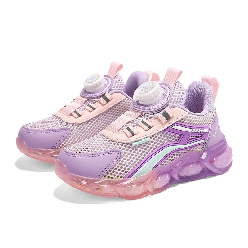 Hot Selling Girls' Student Casual Sports Shoes New Design Children's Walking Spinning Buckle Breathable Mesh Students Sports