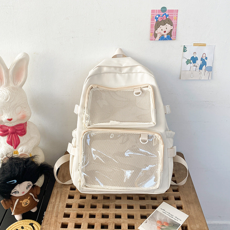 Japanese-Style Ins Transparent Badge Pain Bag Backpack for Women, Anime Convention Jk School Bag, Student Girl Backpack
