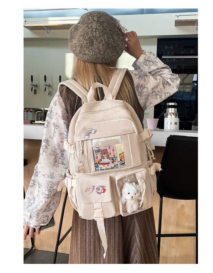 Korean Style Fresh and Cute Junior High School Backpack Women's Large Capacity Casual Schoolbag for Primary School Students Lightweight Storage Campus Backpack