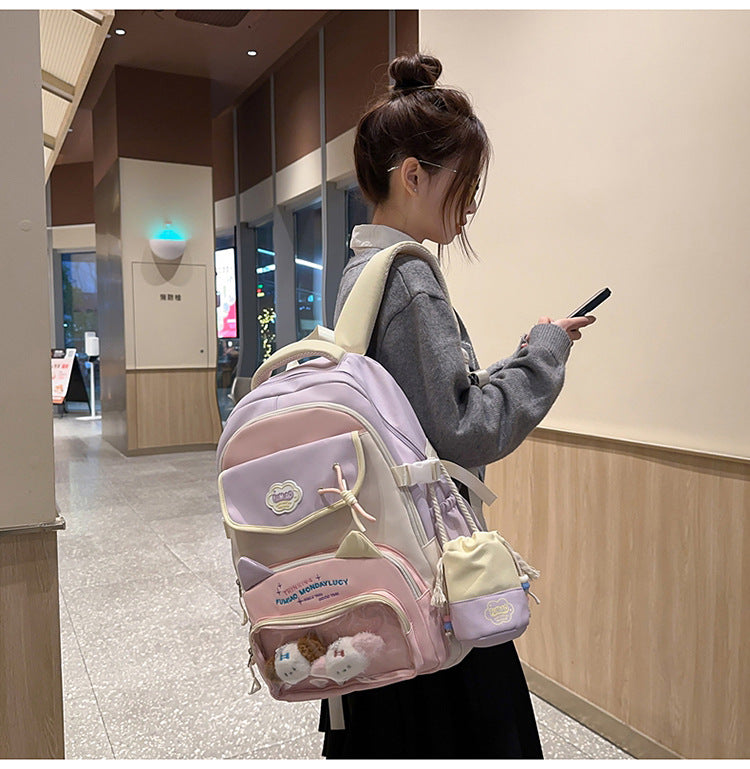 College Style School Bag Three-Piece Set for Girls with Good Looks and Versatile DIY Girl Pain Bag Student Class Backpack Tutoring Bag