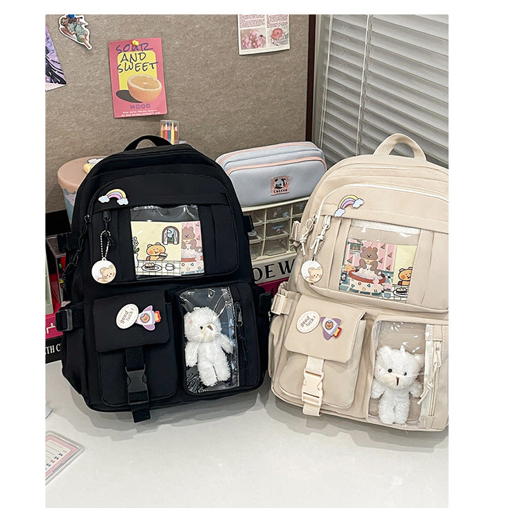 Korean Style Fresh and Cute Junior High School Backpack Women's Large Capacity Casual Schoolbag for Primary School Students Lightweight Storage Campus Backpack