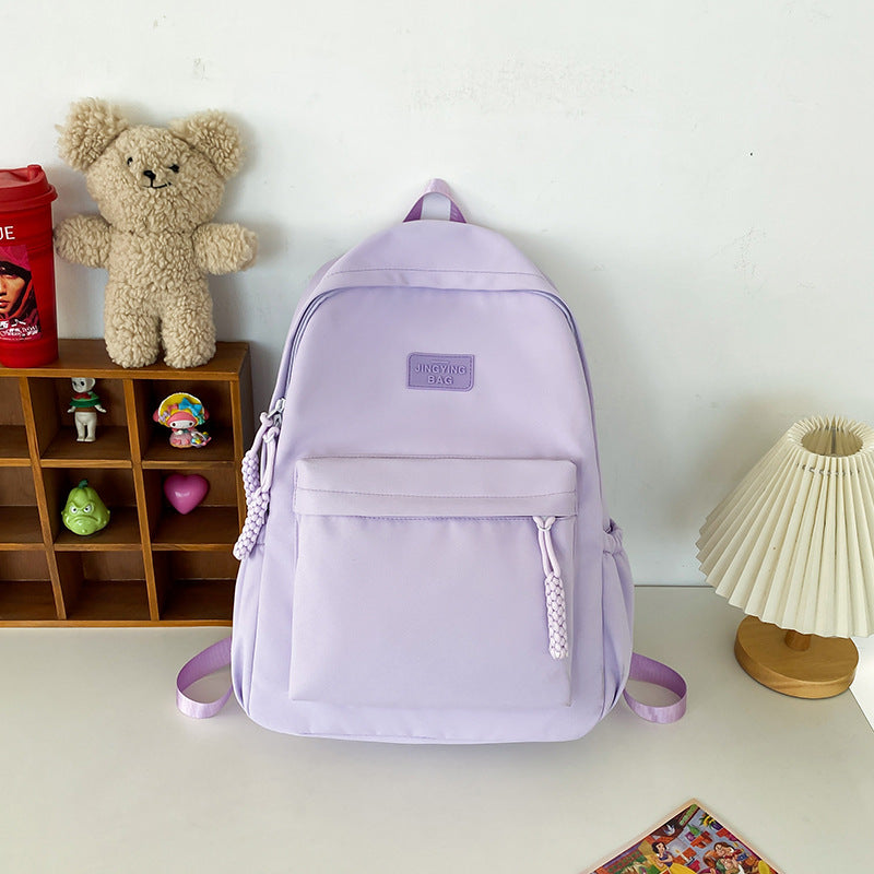 Schoolbag Women's 2024 New Large Capacity High School Student Backpack Solid Color Simple All-match Women's Bag Class Student Backpack