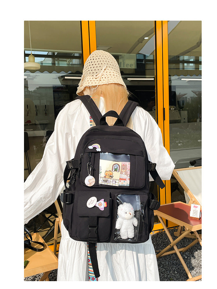 Korean Style Fresh and Cute Junior High School Backpack Women's Large Capacity Casual Schoolbag for Primary School Students Lightweight Storage Campus Backpack