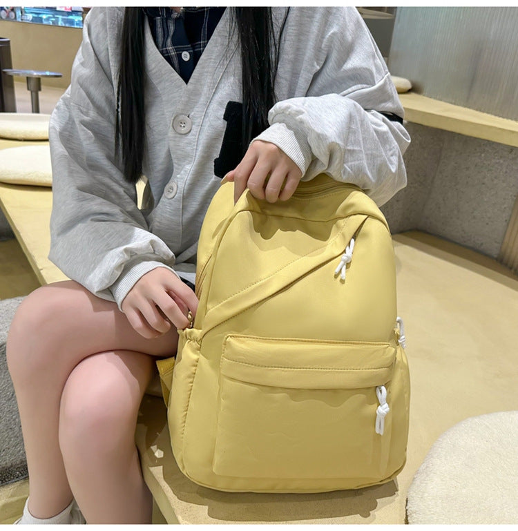 New Large Capacity Primary School Junior High School Students' Casual Schoolbag Japanese Style Fashion Simple Solid Color Travel Backpack