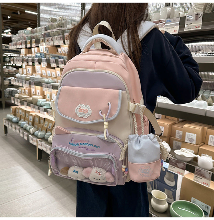 College Style School Bag Three-Piece Set for Girls with Good Looks and Versatile DIY Girl Pain Bag Student Class Backpack Tutoring Bag