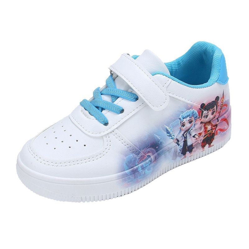 White Sneakers Nezha Ao Bing Children's Shoes Soft Sole Versatile Casual Sports Shoes with Buckle Student Shoes Running Shoes for Young Children
