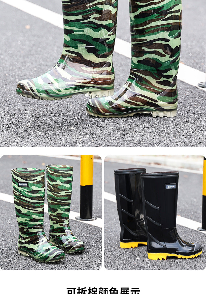 Taobao rain shoes men's beef tendon bottom camouflage waterproof non-slip wear-resistant water shoes fleece-lined warm labor protection shoes explosions wholesale