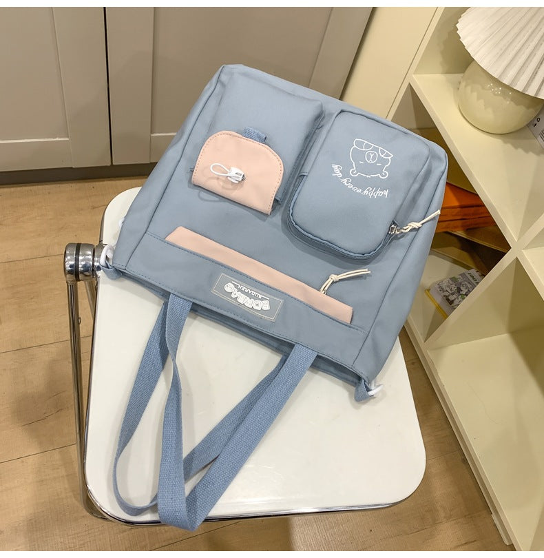 Ins Style School Bag for Girls, Versatile Color-Blocking Large-Capacity Backpack for Middle School and High School Students, Campus Style